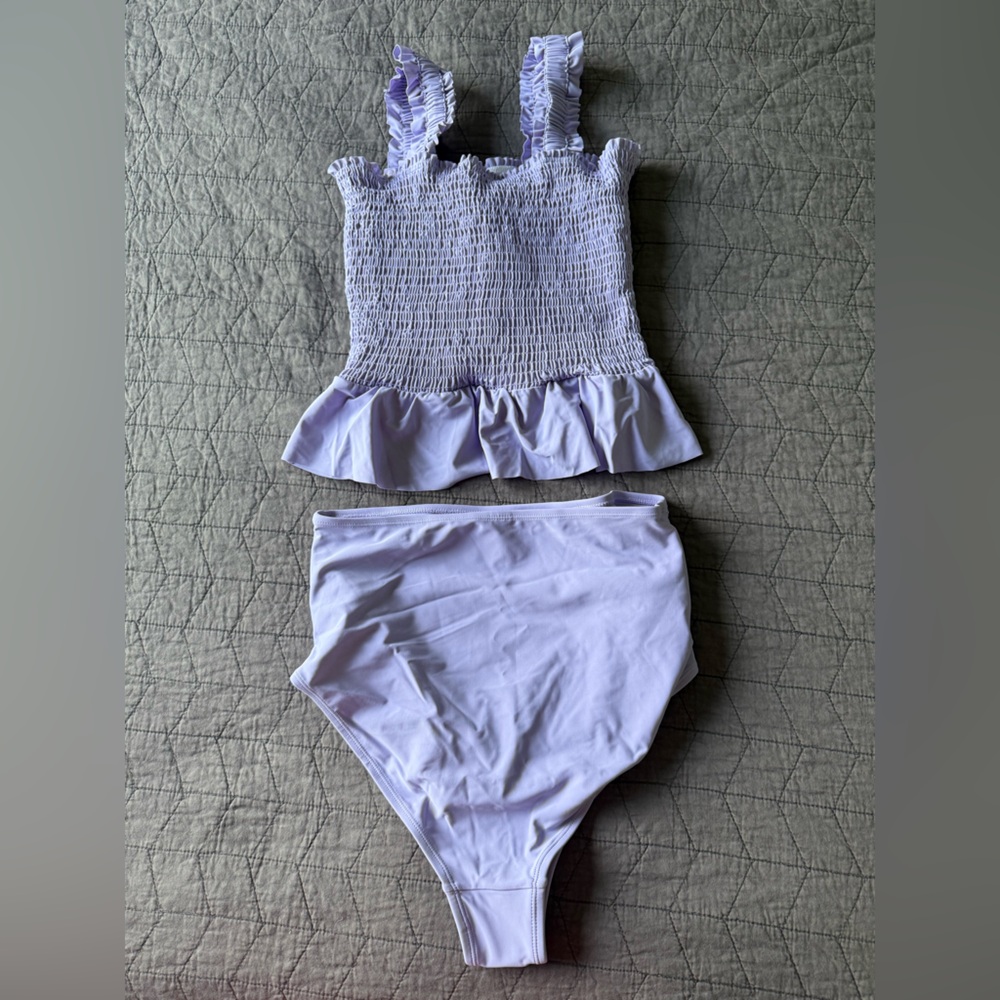 NWT Rad Swimwear Saidee Lilac Smocked Peplum Tankini Bathing Suit Top M Bottom L - Picture 3 of 15